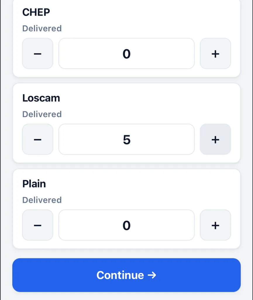 Pallet Verify driver app: capture screen
